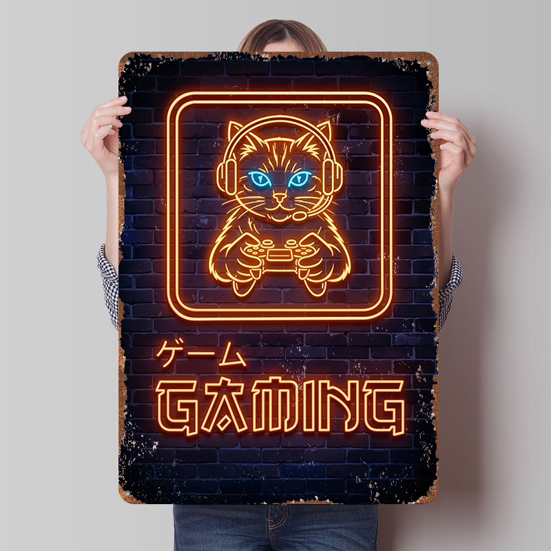 Neon Gaming Cat Printed Poster – Retro Gaming At recenzja i cena