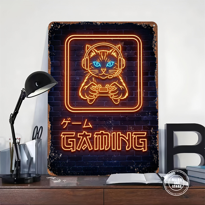Neon Gaming Cat Printed Poster – Retro Gaming At recenzja i cena