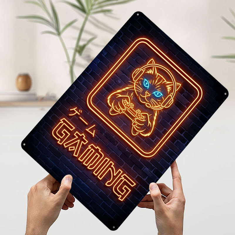Neon Gaming Cat Printed Poster – Retro Gaming At recenzja i cena