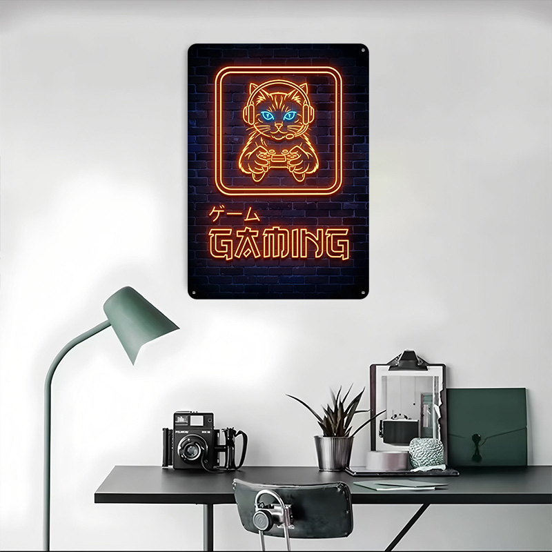 Neon Gaming Cat Printed Poster – Retro Gaming At recenzja i cena